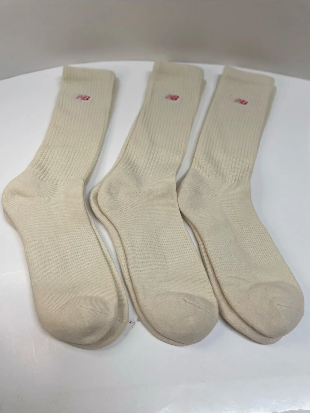 New Balance Cream Unisex Crew Socks with Red Logo - 3 Pack